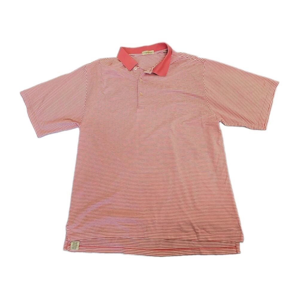 Peter Millar Polo Shirt Men XL Pink Striped Short Sleeve Golf Beach Crown
